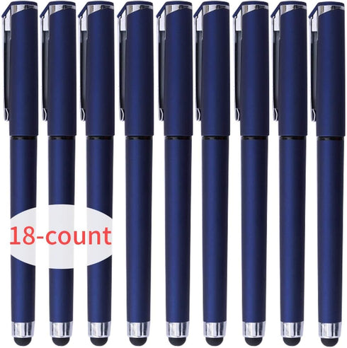 Lin.Pen 1.0mm Black Gel Pens - 2-in-1 Stylus Gel Pen - Gel Ink Rollerball Pens for Office - 18 Pack - Dark Blue