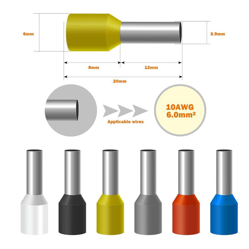 Fidioto 1000pcs AWG10 Terminal Connector Wire Insulated Cord Pin Ends Terminals for Electric, Industrial, Chemical