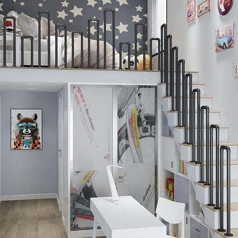 PAUANI Guardrail(Black,35cm) Industrial U-Shaped Stair Handrail - Safety Transitional Step Non-Slip Stairs Railing