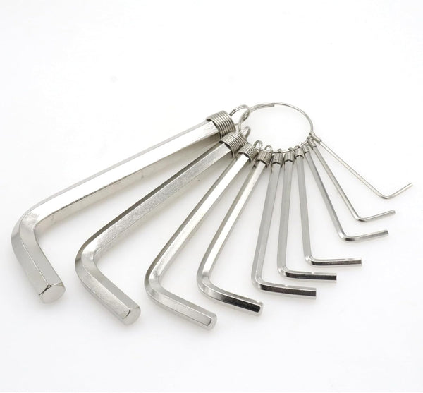 10 Pcs Silver Allen Wrenches Set, 1.5-10 mm Hex Key Key Chain Set, Portable Bike Repair Tool