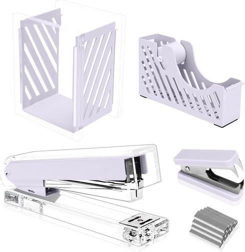 MEGREZ Desktop Staplers Kit, Acrylic Metal Stapler with 1000 PCS Staples, Office Supplies Set in Purple