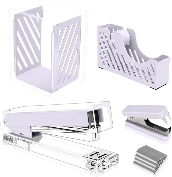 MEGREZ Desktop Staplers Kit, Acrylic Metal Stapler with 1000 PCS Staples, Office Supplies Set in Purple