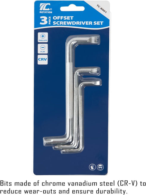 ROTATION 3pcs Offset Screwdriver Set with Magnetic Head, Z-type Screw Drive, Philips and Flathead