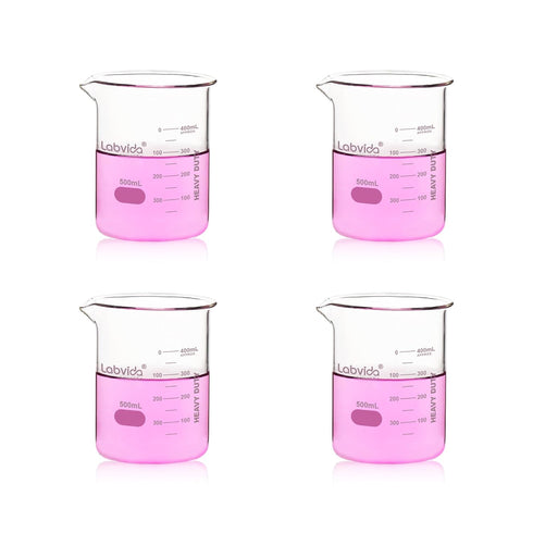 4pcs 500ml Upgraded Thick Glass Beakers, Griffin Low Form Beaker Set with Double Scale, 3.3 Boro