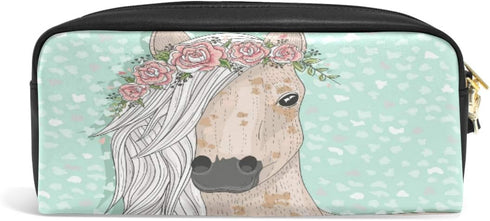 Flower Horse Pencil Case for Kids, Student Stationery Pen Holder Bag for Boys Girls School Office Storage