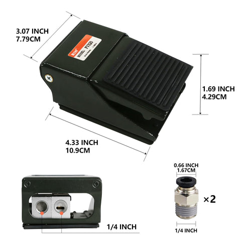Pneumatic Foot Pedal Valve, 1/4" NPT Pressure Control Foot Switch with Silencer