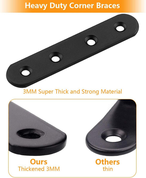 30 100MM 20MM 3MM PCS Black Straight Braces, Cast Iron X X Heavy Duty Corner Braces for Wood, Mending Plate Connector