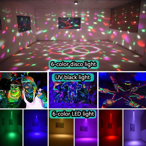 YINPKTEO 6 Party Lights Disco Ball Light,Dj Disco Light Sound Activated LED Light Colors for Home Room Dance Parties