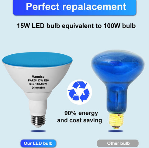 PAR38 Bulbs 2 Pack 700LM PAR38 Bulbs Dimmable 15W, 100W, 38 120V, E26 Outdoor Flood Light Blue, Blue Equivalent No