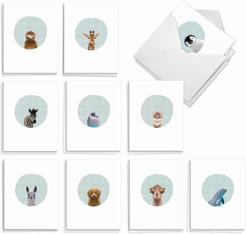 The Best Card Company - 20 Cute Kids Cards Boxed, Assorted Blank Set (4 x 5.12 Inch) - Animal Portrait Mode