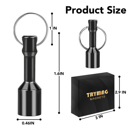TRYMAG N52 Keychain Magnets, 2 Pack Black Neodymium Pocket Keychain for Testing Brass, Strong Magnetic Holder