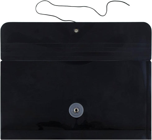 JAM PAPER Plastic Envelopes with Button & String Tie Closure, #10 Business Booklet, Black, 12/Pack