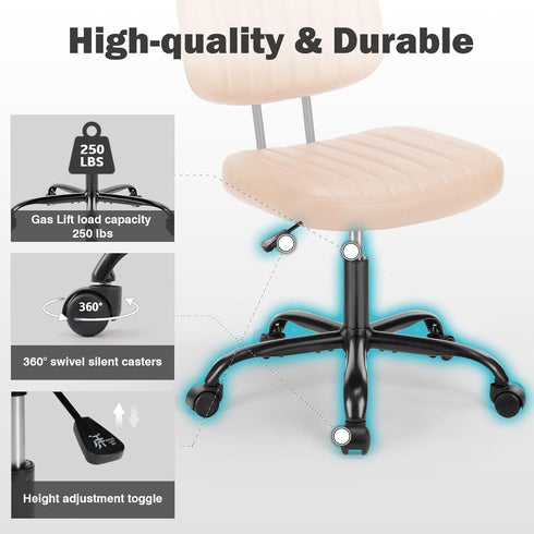 Armless 360 DUMOS Home Office Executive Chair - Small Desk Chair with Low Back Lumbar Support, Height Adjustable PU