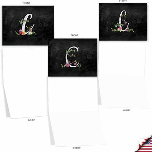 The Best Card Company 10 Initial Letter C Assorted Blank Notecards - Floral Monogrammed Personal Stationery