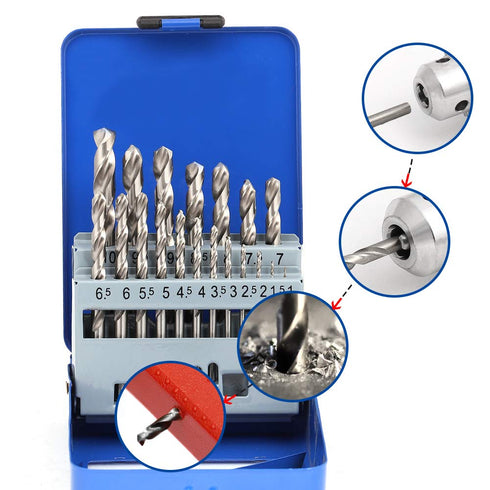 COMOWARE Drill Bit Sets for Metal, 19 Pcs Straight Shank M2 HSS Drill Bits for Stainless Steel & Wood