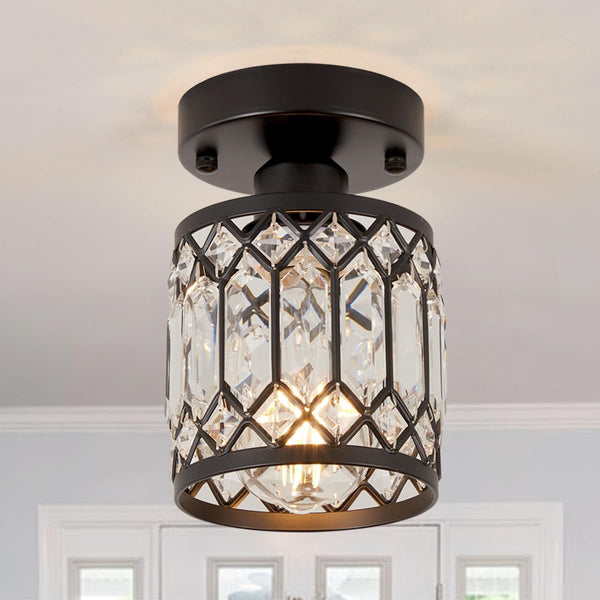 Wuhuyipi Crystal Black Ceiling Lights Modern Semi Flush Mount Ceiling Light Fixture,Farmhouse Rustic