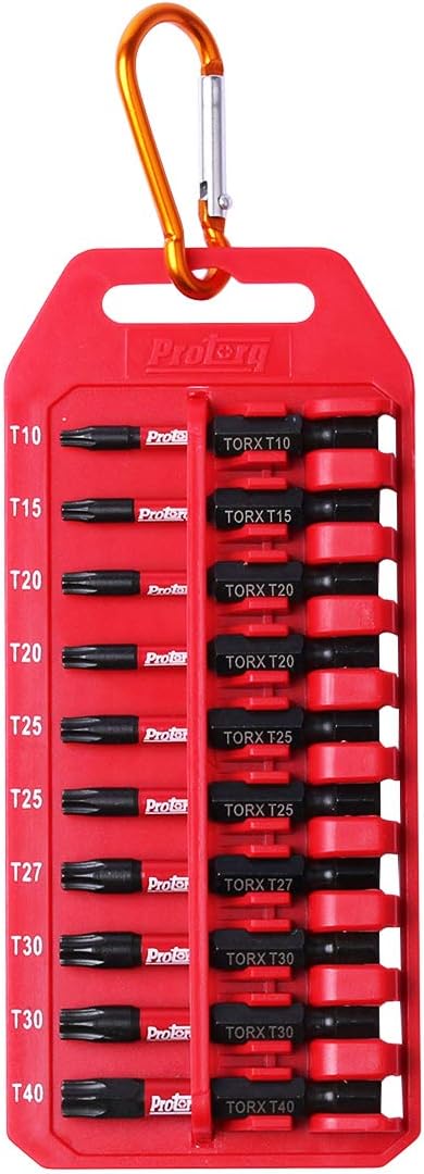 Impact Bit Set with Clip, T10-T40 TORX, 10-Piece, 2 Inch Length, Industrial Strength