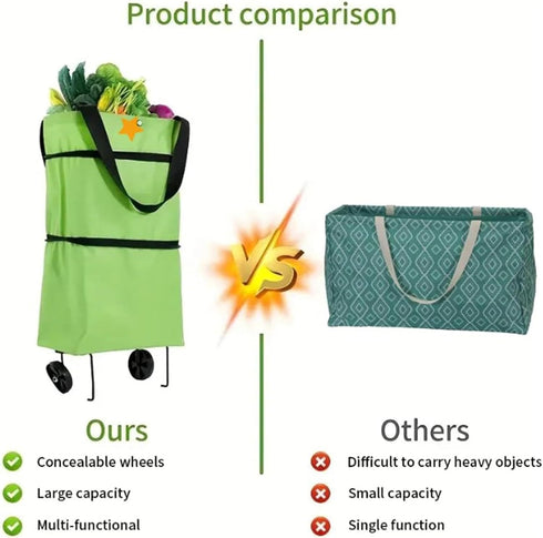 Amaping Shopping Grocery Bag with Wheels Rolling Tote Bag Carry on Luggage Bag Reusable Shopping Bags Travel Bag Duffel