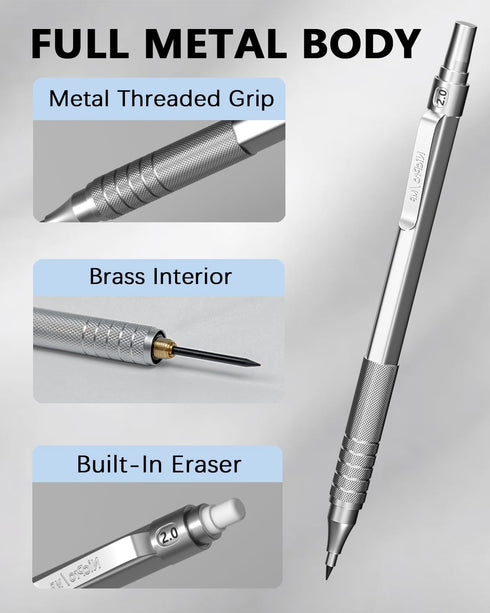 Nicpro 35PCS Metal Mechanical Pencils Set, Art Drafting Pencil with Graphite Lead Refills & Case