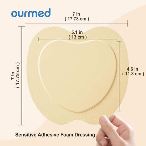 Dressings(7"x 7" 10 Packs) Ourmed Silicone Sacral Foam - with Tender Adhesive Border, Sterile Advanced Absorbent