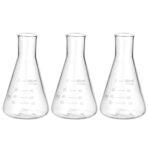 PATIKIL Erlenmeyer Flask, 3 Pcs 100ml Narrow Mouth Graduated Borosilicate Glass for Lab Experiments