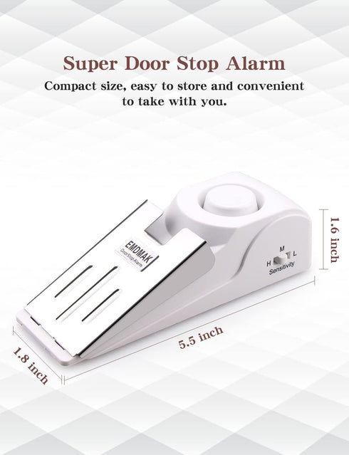 EMDMAK Door Stop Alarm with 120DB Siren, Door Stop for Home & Travel (White)
