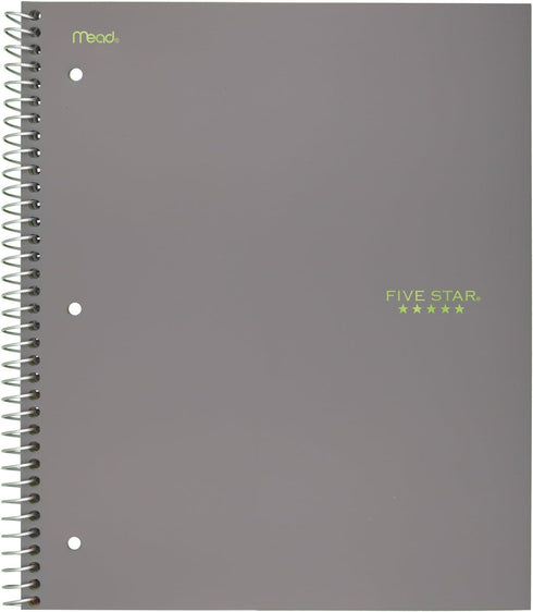 Five Star Spiral Notebooks, 1 Subject, Wide Ruled Paper, 100 Sheets, 10-1/2" x 8", Gray, Lime, 2 Pack