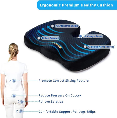 Tailbone SAIREIDER Office Chair Cushion, Car Seat Cushion, Memory Foam Coccyx Cushion Pads for Pain, Sciatica Relief