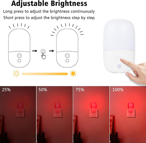 670nm 2 Pack echosari Red & Warm White Light Night Light for Sleep, Red Night Lights with Dusk to Dawn Sensor, LED
