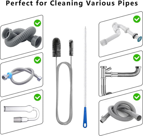 Flexible Extra Long Drain Brush, Drain Unblocker Tools,61 inch Pipe Cleaner Brush and 17.7 inch Sink Unblocker Brush, Double Ended Nylon Brush for Curved Pipes and Slim Holes by Adove