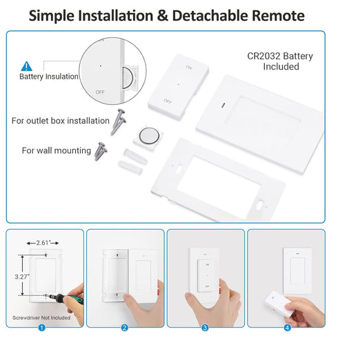 DEWENWILS Remote Control Outlet, Wireless Wall Mounted Light Switch, Electrical Plug in On Off Power Switch