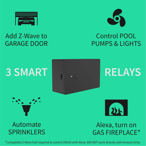 Zooz Z-Wave MultiRelay ZEN16 800LR for Garage Doors, Sprinklers, Gas Fireplace; 3 Dry Contact Relays