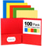 Habgp 100 Pack Plastic Folders with Pockets - 5 Color Heavy Duty Two Pocket Folder Business Card Holder for Office
