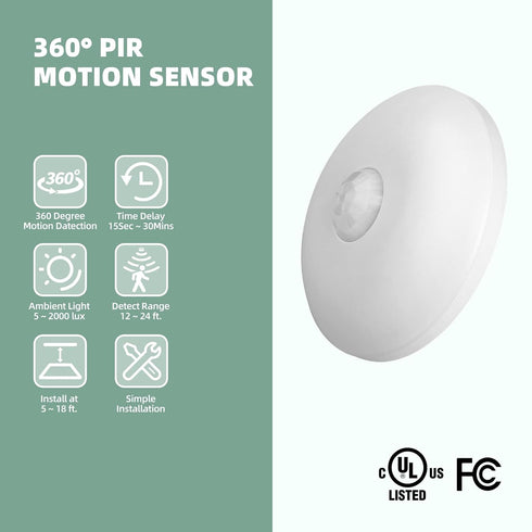 ECOELER 360 PIR Ceiling Sensor Switch, Hard-Wired Occupancy Motion Sensor with Slim Design, Degree Field of View High