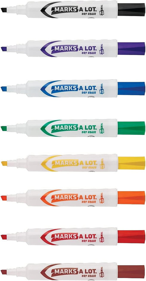 Avery 24411 Dry-Erase Markers Set, Chisel Tip, 8/BX, AST