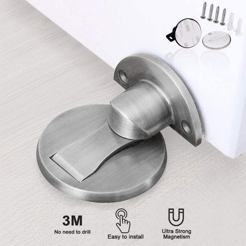 Magnetic Door Stop - Brushed Satin Nickel Floor Metal Magnetic Door Catch - Heavy Duty Silver Doorstop