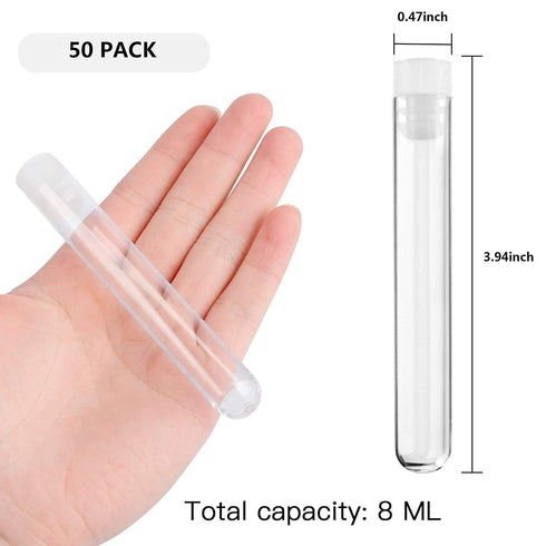Joyclub 50pcs 12x100mm Clear Plastic Test Tubes with Caps for Scientific Experiments, Halloween, Christmas Party