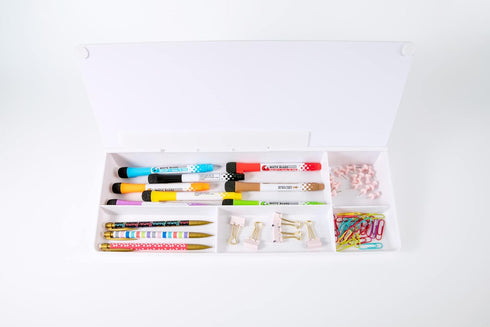 Glassboard Studio Glass Dry Erase Doodle Tray for Desktop Office Supply Storage - Includes 8 Markers and Eraser (White)