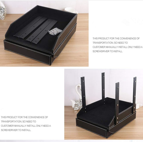Leather Desk File Organizer, 3-Layer Stackable Tray for Documents, Folders, Stationery, and Other Home Office Sundries