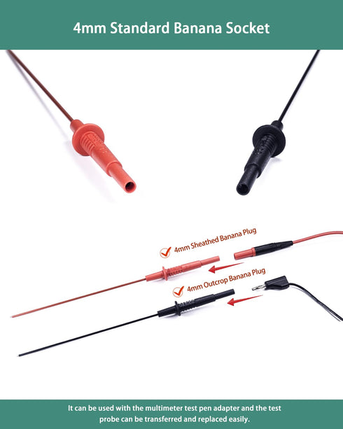Multimeter Leads, Insulated Test Probe Needle Point Wire Testing Probes, 600V CAT III, Long Reach Prod
