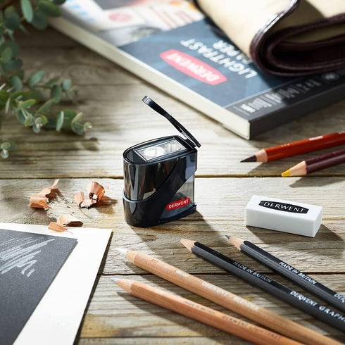 Derwent Twin Hole Pencil Sharpener, Black, 11.5mm & 8.25mm Sizes