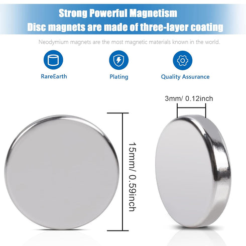 80 Pcs Neodymium Disc Small Magnets, 15 mm x 3 mm Tiny Magnets for Whiteboard, Office Crafts, and Fridge
