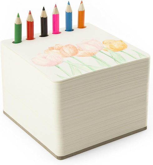 Three by Three Seattle jOTBLOCK Square Chunky Sketchpad: 550 Sheets with 6 Colored Pencils for Memos, Notes, Drawings,