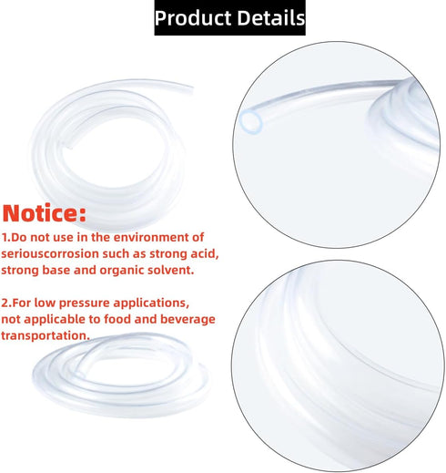 PVC Tubing 3/8" ID x 1/2" OD, 50 ft Clear Vinyl Tubing with 4 Stainless Clamps for Water, Air, Oil Transfer