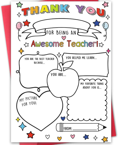 Hongshan Thank You Card for Teacher,Fill in the Blanks,Funny Appreciation Card Gift,Teacher