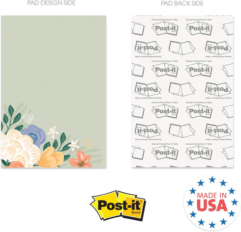 Simple Floral Sticky Note Pad Set of 5 Assortment / 4" x 6" Botanical Pads / 50 Sheets Per Pad / Made in USA