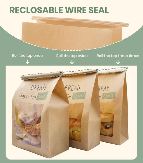 50PCS 2X Packaging 13.6x8.3x4.1in Thicker Brown Paper Bread Bags with Tabs | Kraft Homemade Sourdough Round Loaf