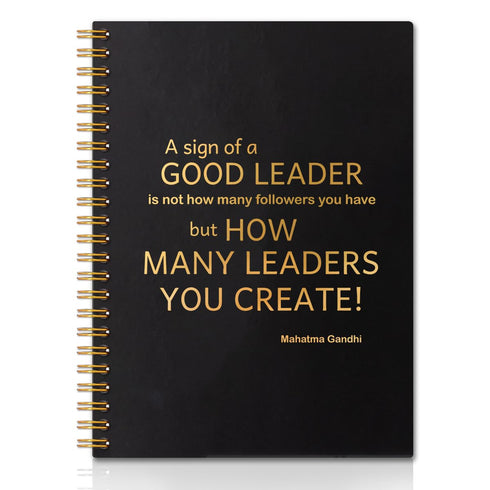 QYUVK A Sign of a Good Leader Black Gold Hardcover Spiral Notebook, 160 Pages, Leader Appreciation Gift