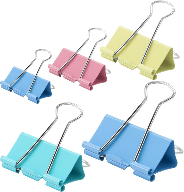 OWLKELA 100 Pcs Assorted Sizes Colored Binder Clips, Metal Colorful Paper Clamps for Office, Home, School Supplies