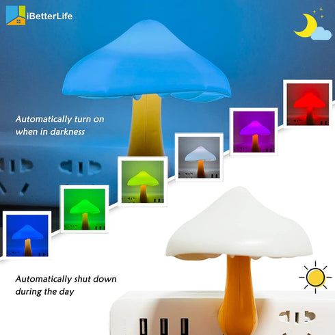 2Pack 7 Sensor LED Mushroom Night Lights - Plug into Wall Color Changing Mushroom Lamp, Mini Dream Bed Cute Colourful